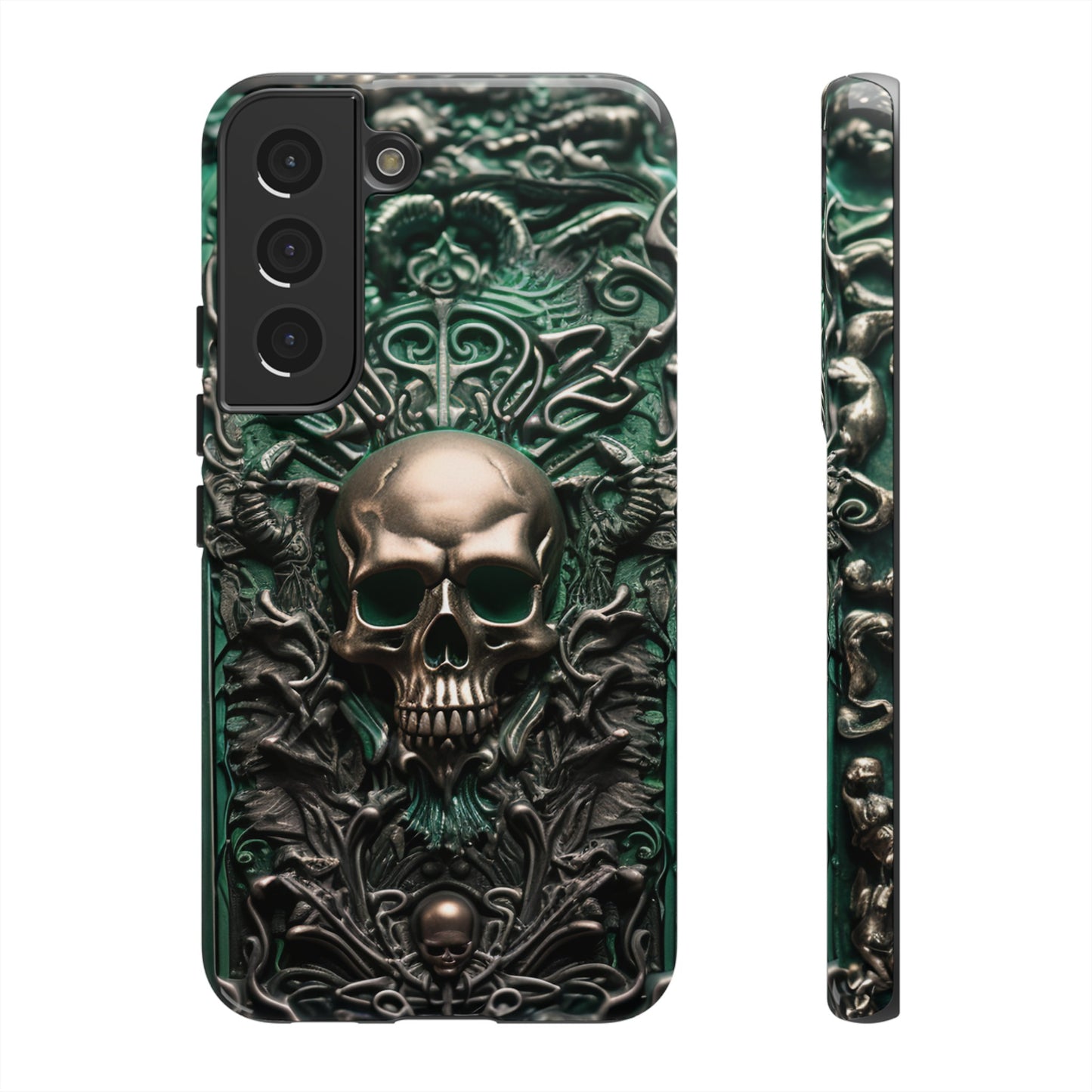 Green Skull Phone Case – Ornate Gothic Design for iPhone, Samsung Galaxy, and Google Pixel Devices