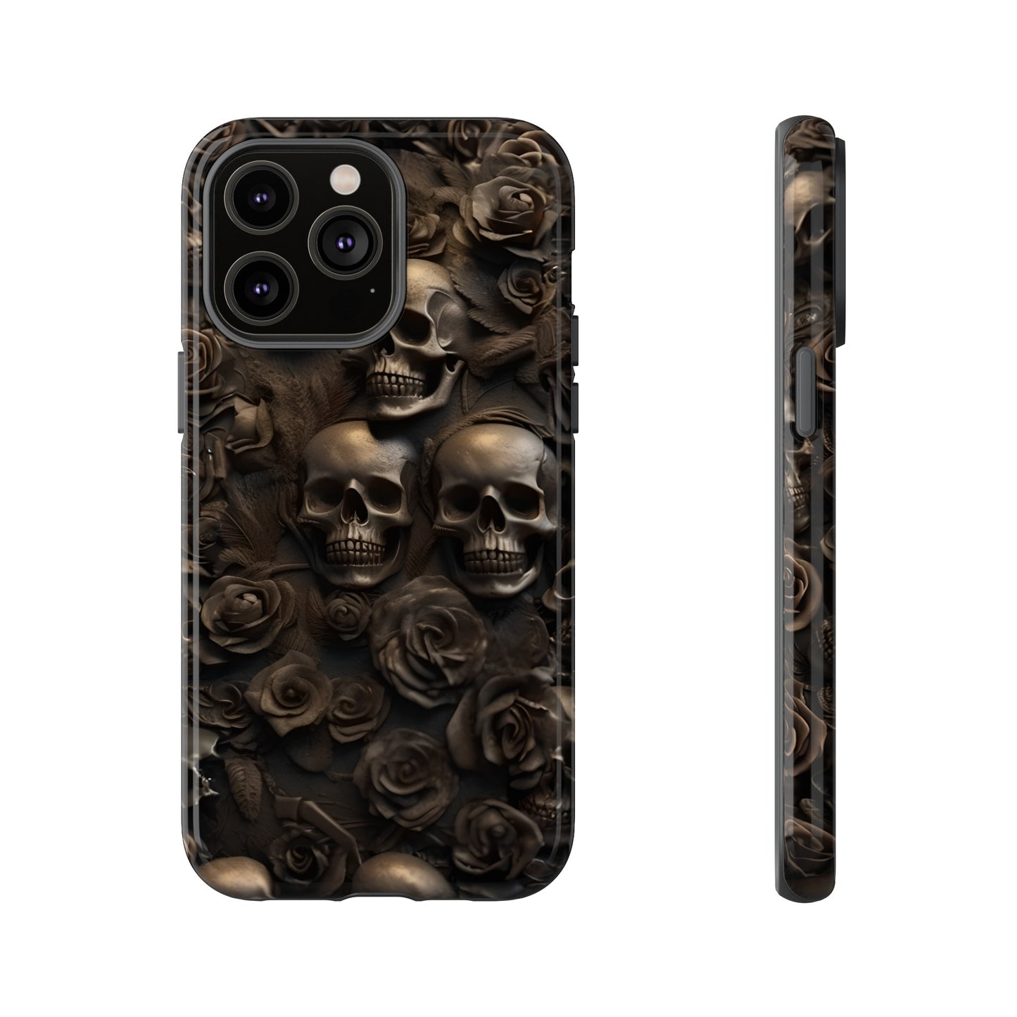 Sepia Gothic Skulls and Roses Phone Case – Dark Floral Design for iPhone, Samsung Galaxy, and Google Pixel Devices