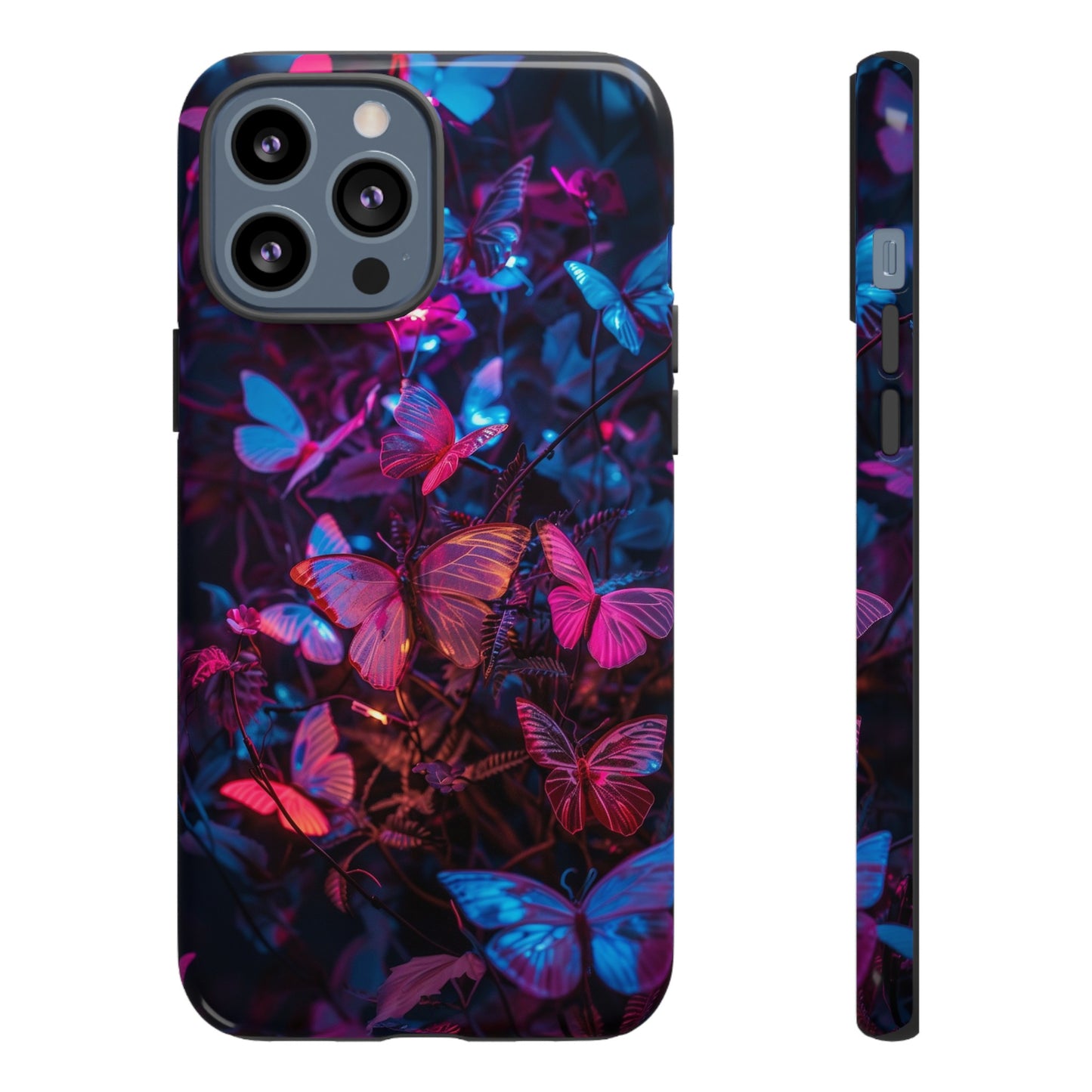 Neon Butterfly Garden Phone Case - Vibrant Nighttime Design for iPhone, Samsung Galaxy, and Google Pixel Devices