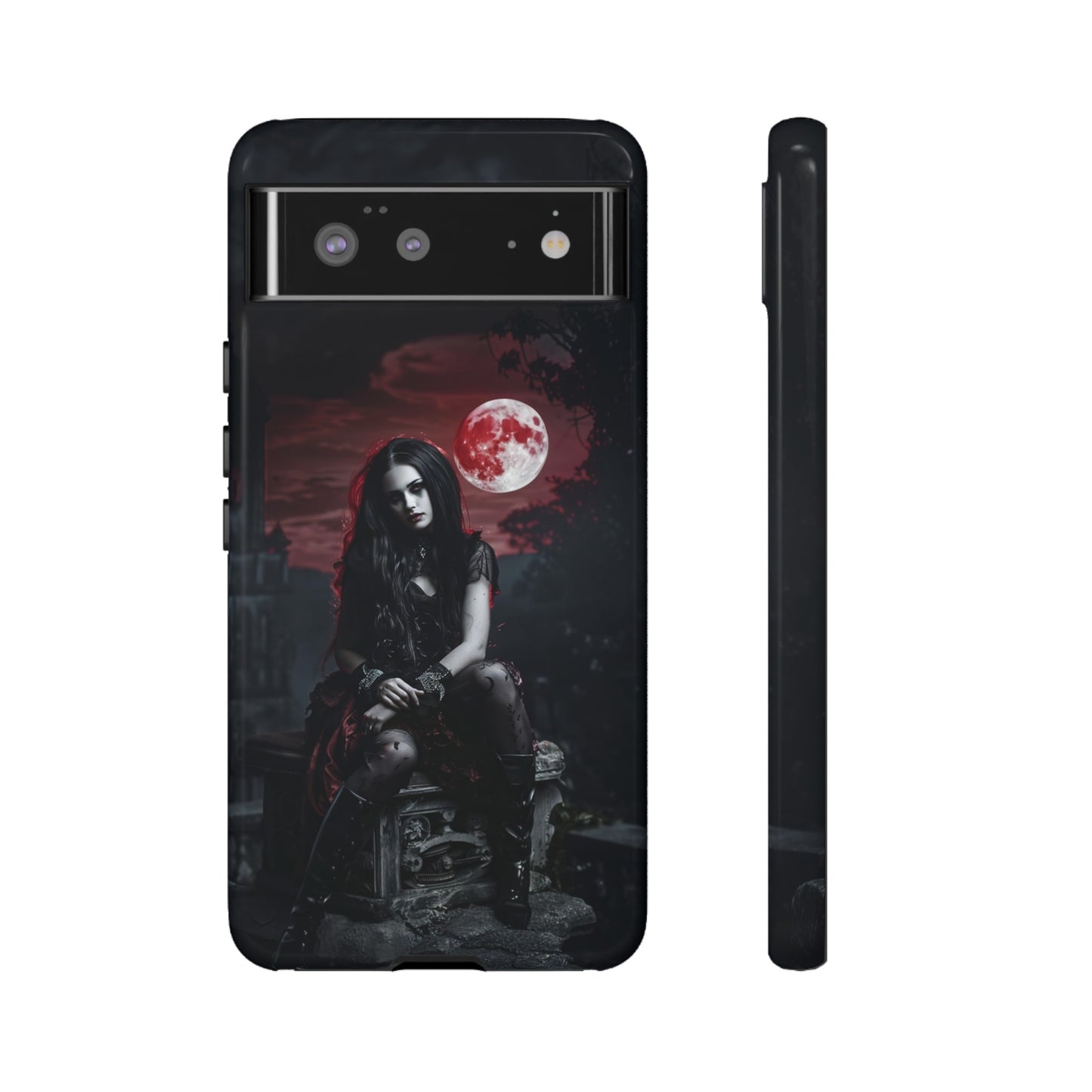 Gothic Vampire Girl Phone Case - Dark Fantasy Design with Blood Moon for iPhone,  Samsung Galaxy, and Google Pixel Devices