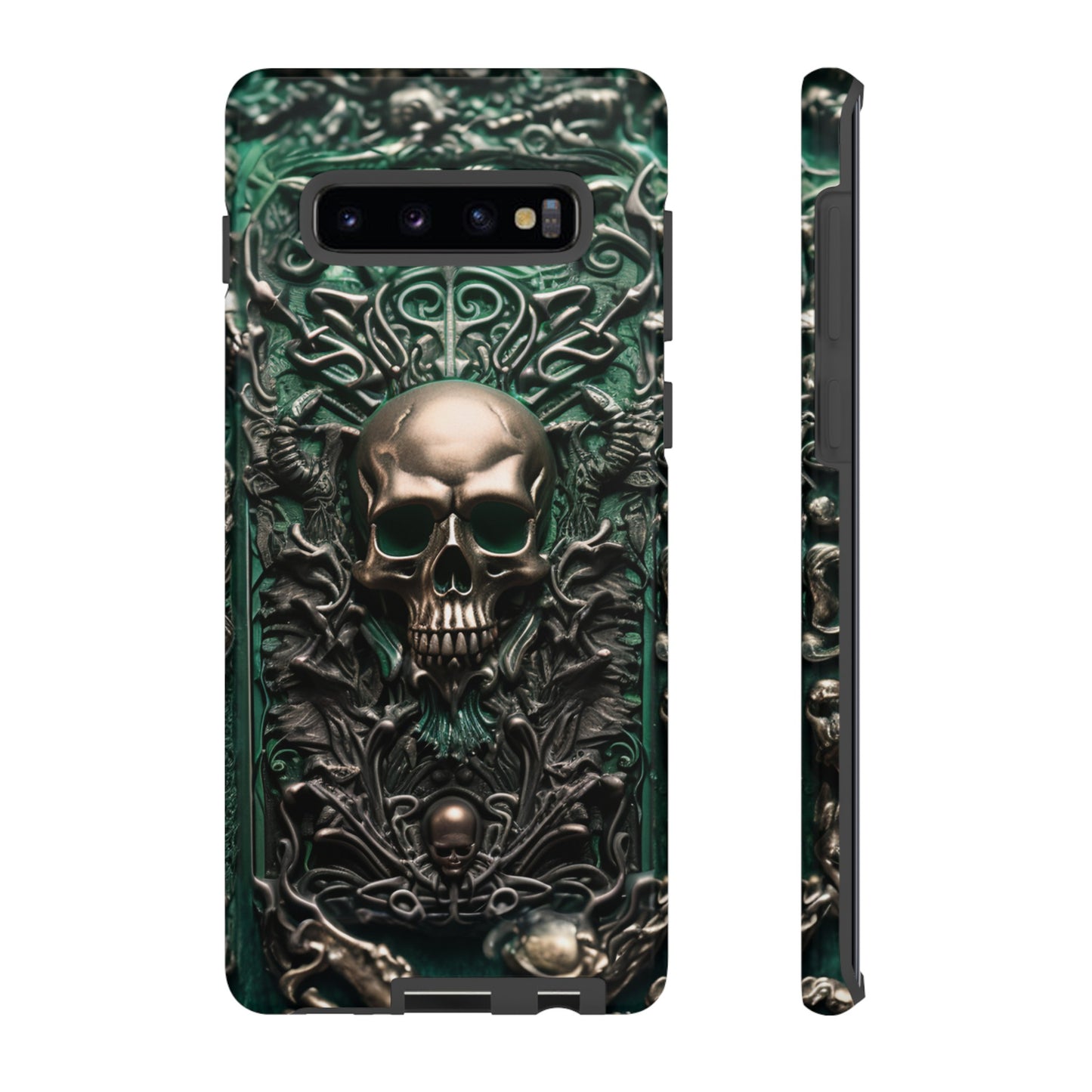 Green Skull Phone Case – Ornate Gothic Design for iPhone, Samsung Galaxy, and Google Pixel Devices