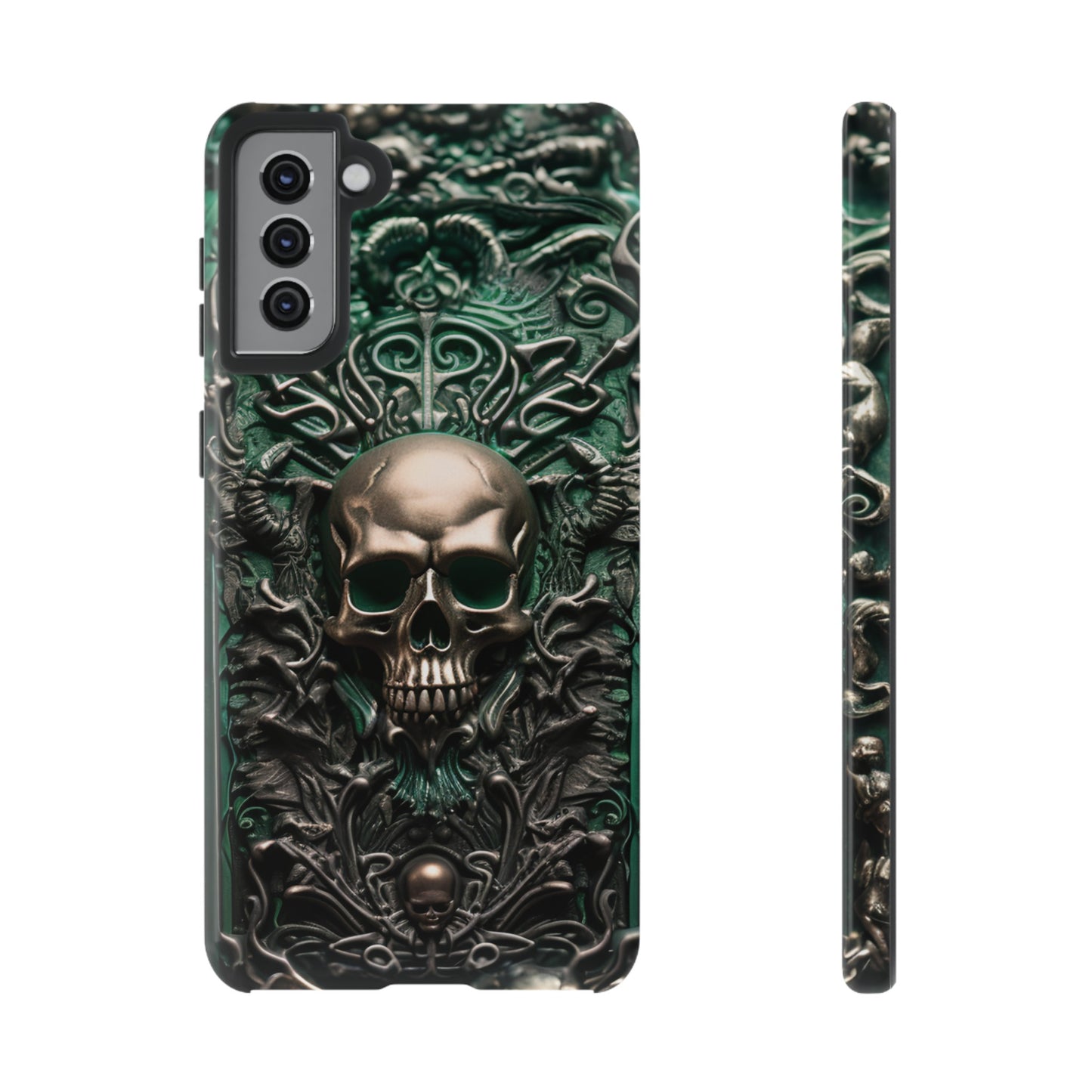 Green Skull Phone Case – Ornate Gothic Design for iPhone, Samsung Galaxy, and Google Pixel Devices