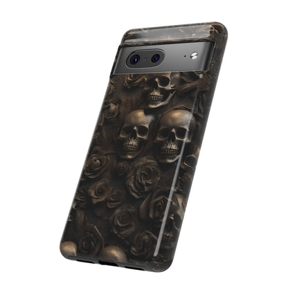 Sepia Gothic Skulls and Roses Phone Case – Dark Floral Design for iPhone, Samsung Galaxy, and Google Pixel Devices