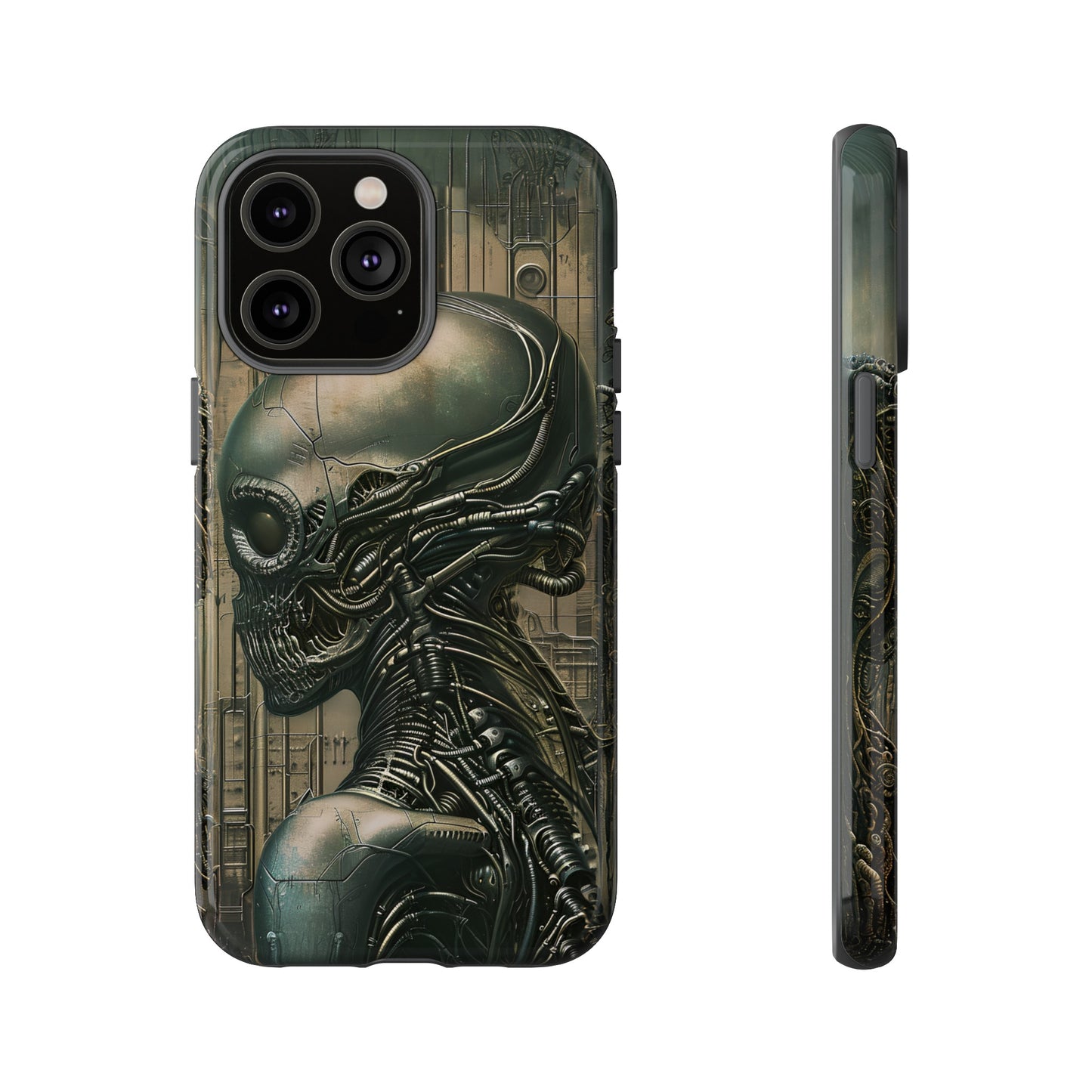 Biomechanical Android Phone Case – Futuristic Alien Horror H.R. Giger-Inspired Design for iPhone, Samsung Galaxy, and Google Pixel Devices