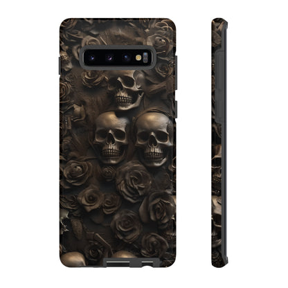 Sepia Gothic Skulls and Roses Phone Case – Dark Floral Design for iPhone, Samsung Galaxy, and Google Pixel Devices