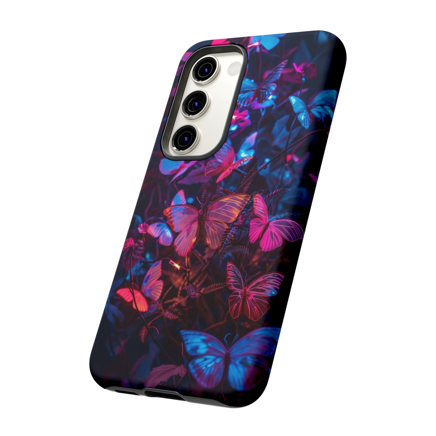 Neon Butterfly Garden Phone Case - Vibrant Nighttime Design for iPhone, Samsung Galaxy, and Google Pixel Devices