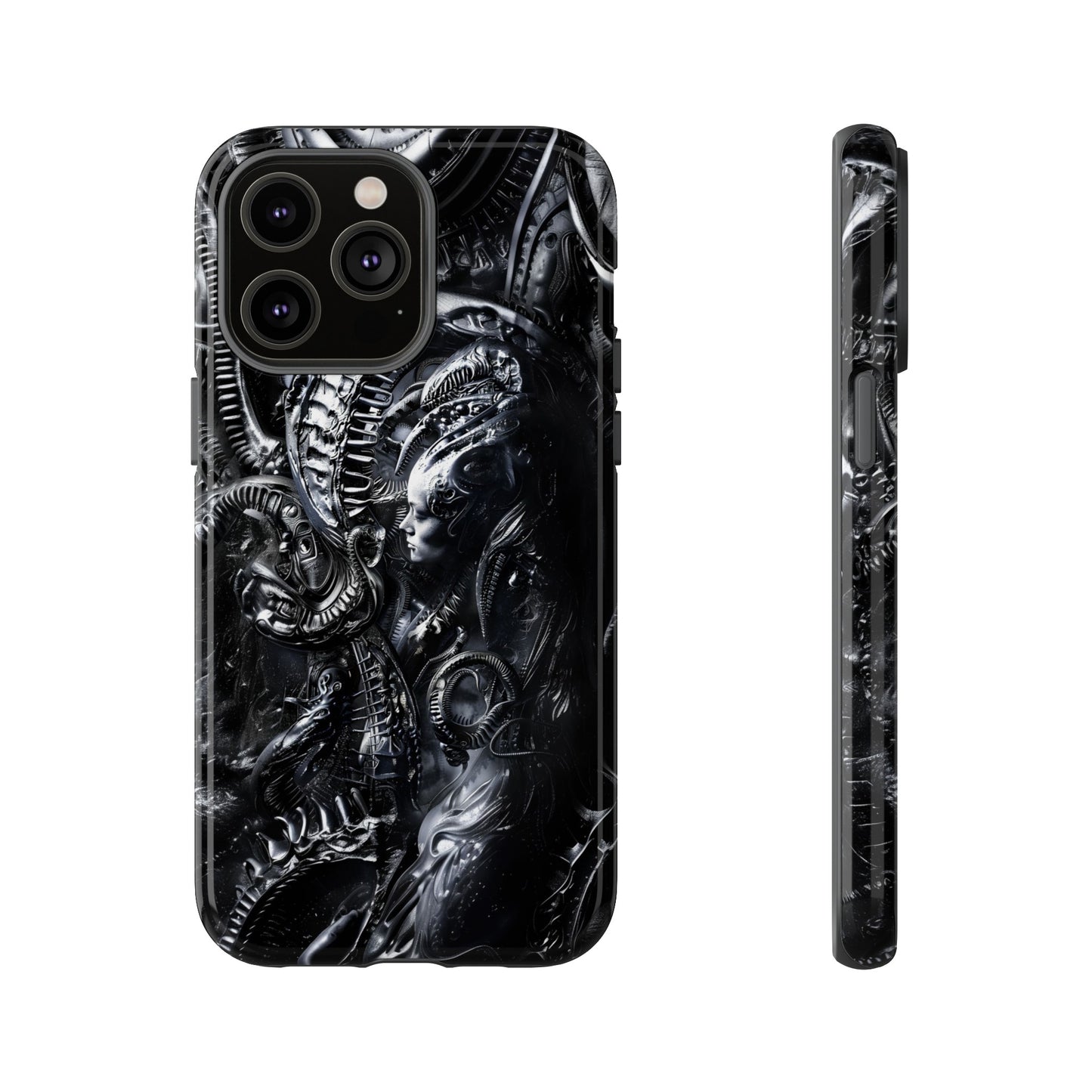 Biomechanical Transhumanism Phone Case – Alien Horror Design for iPhone and Samsung Galaxy Devices