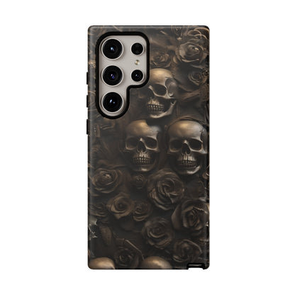 Sepia Gothic Skulls and Roses Phone Case – Dark Floral Design for iPhone, Samsung Galaxy, and Google Pixel Devices