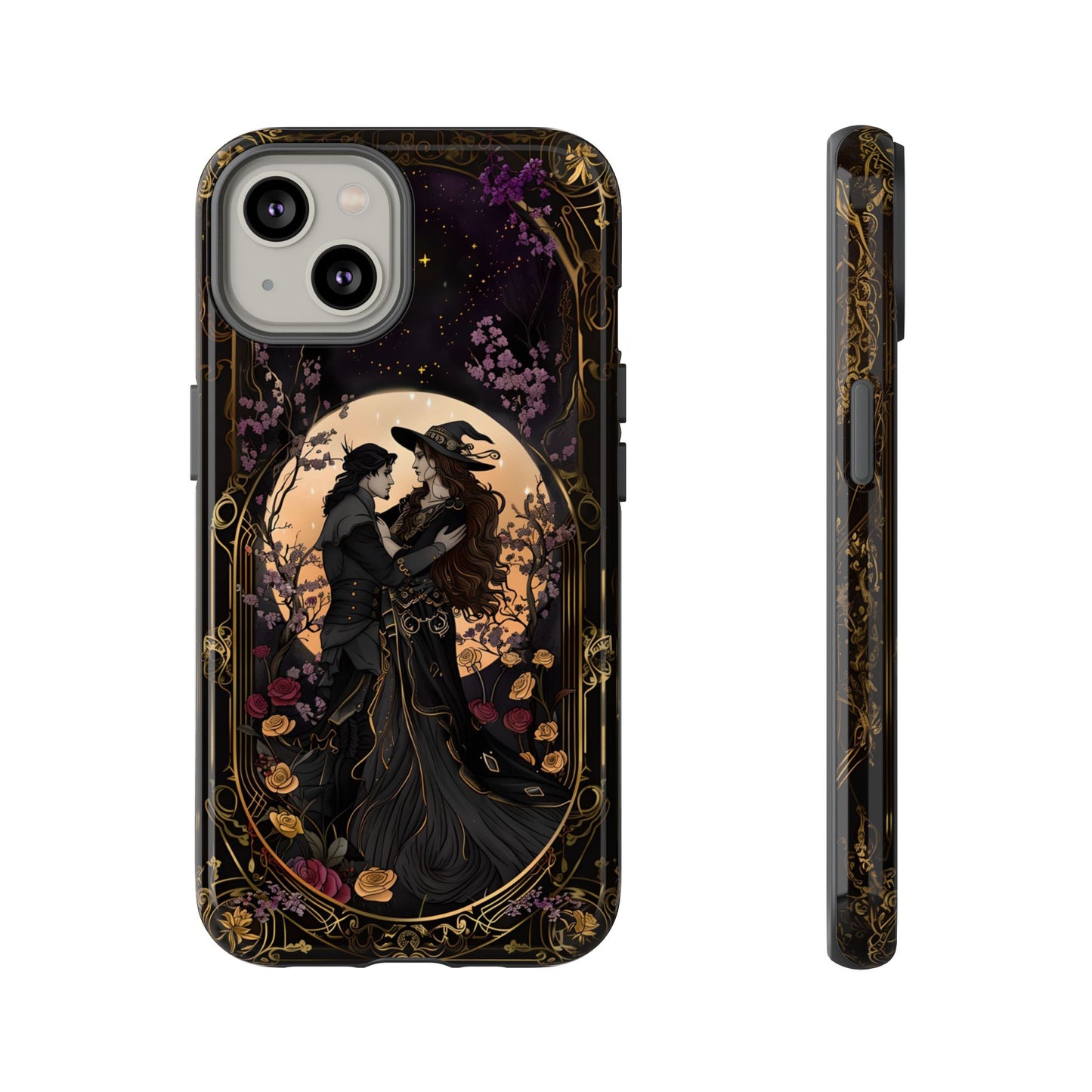 Gothic Romance Phone Case - Enchanted Witch and Lover Design for iPhone, Samsung Galaxy, and Google Pixel Devices