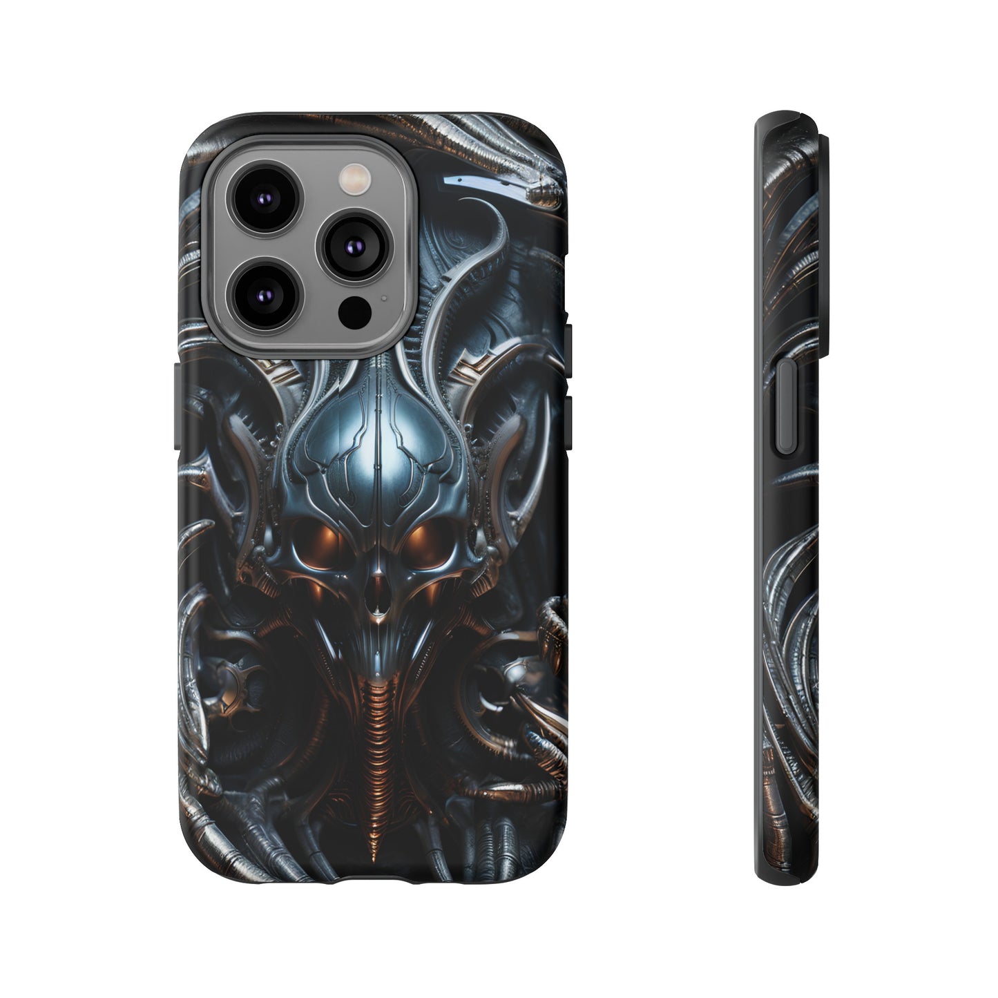 Metallic Alien Mask Phone Case – Futuristic Alien Horror Design for iPhone, Samsung Galaxy, and Google Pixel Devices