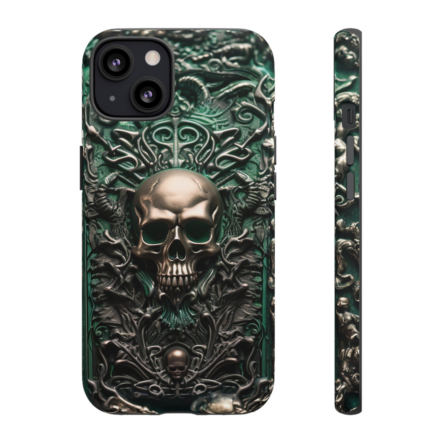 Green Skull Phone Case – Ornate Gothic Design for iPhone, Samsung Galaxy, and Google Pixel Devices