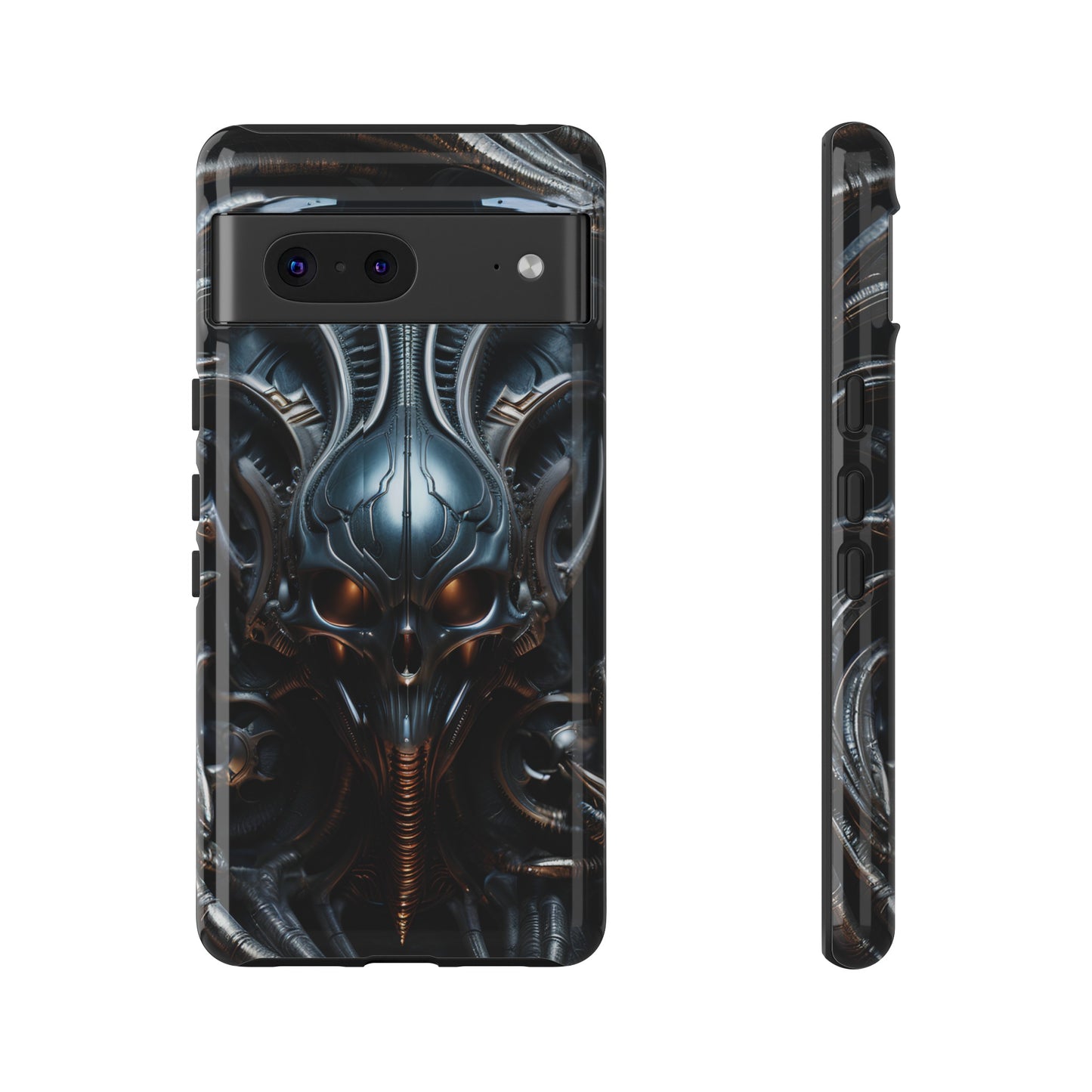 Metallic Alien Mask Phone Case – Futuristic Alien Horror Design for iPhone, Samsung Galaxy, and Google Pixel Devices