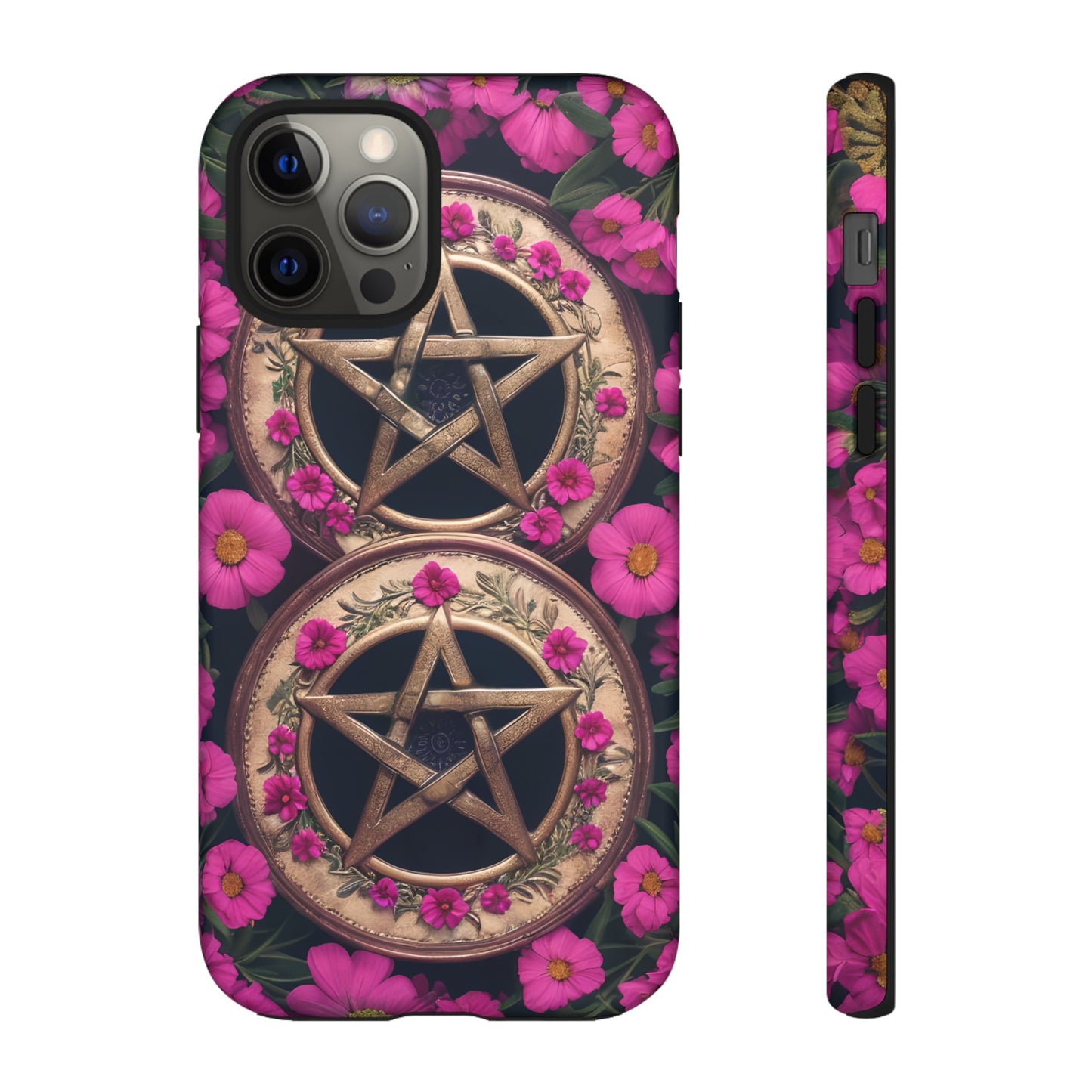 Pentacles in Pink Flowers Tough Phone Case – Mystical Floral Design for iPhone, Samsung Galaxy, and Google Pixel Devices