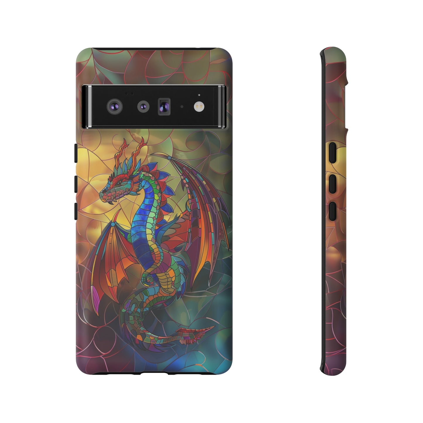 Stained Glass Dragon Phone Case - Colorful Fantasy Design for iPhone, Samsung Galaxy, Google Pixel Devices