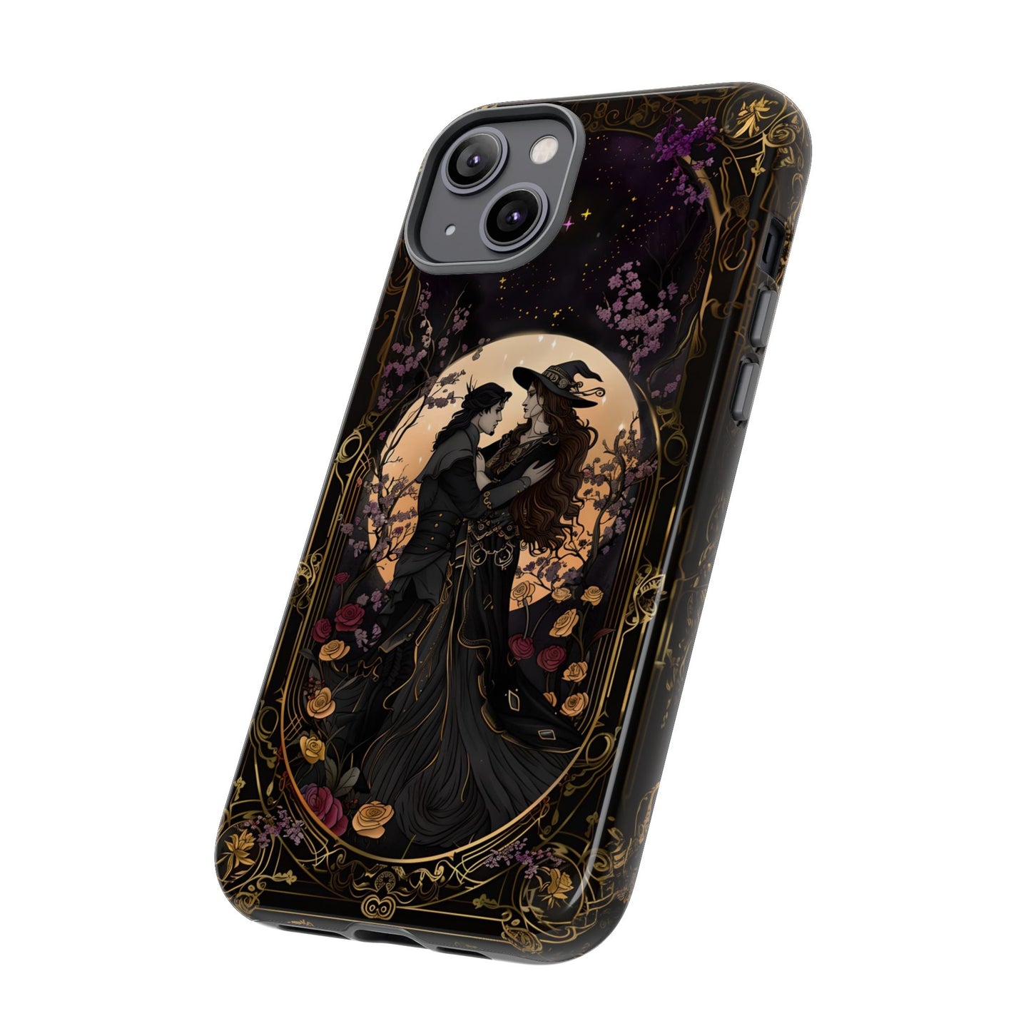 Gothic Romance Phone Case - Enchanted Witch and Lover Design for iPhone, Samsung Galaxy, and Google Pixel Devices