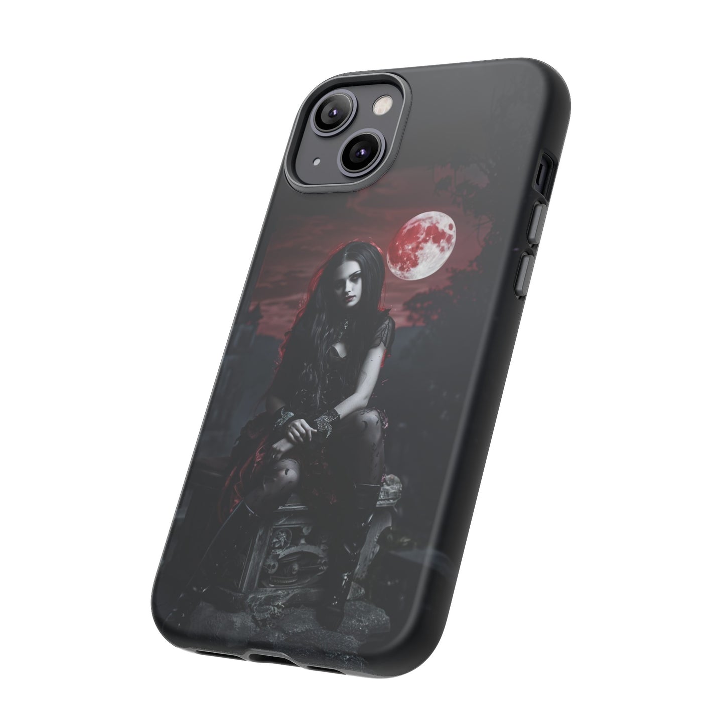 Gothic Vampire Girl Phone Case - Dark Fantasy Design with Blood Moon for iPhone,  Samsung Galaxy, and Google Pixel Devices