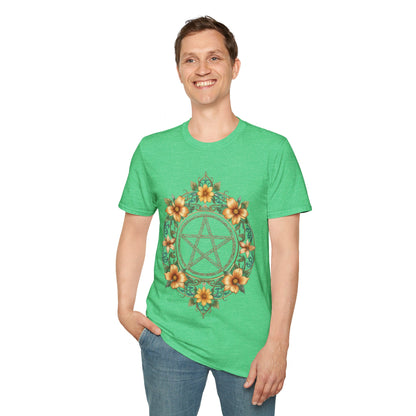 Pentacle Flower T-Shirt – Mystical Floral Pentagram Design for Wiccan and Pagan Fashion