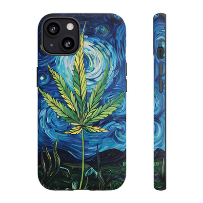 Pot Leaf Starry Night Phone Case – Artistic Marijuana Design for iPhone, Samsung Galaxy, and Google Pixel Devices