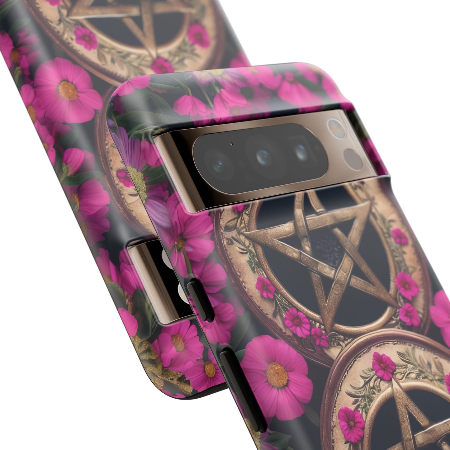 Pentacles in Pink Flowers Tough Phone Case – Mystical Floral Design for iPhone, Samsung Galaxy, and Google Pixel Devices