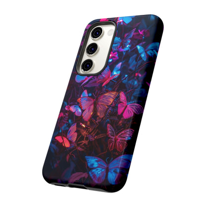 Neon Butterfly Garden Phone Case - Vibrant Nighttime Design for iPhone, Samsung Galaxy, and Google Pixel Devices