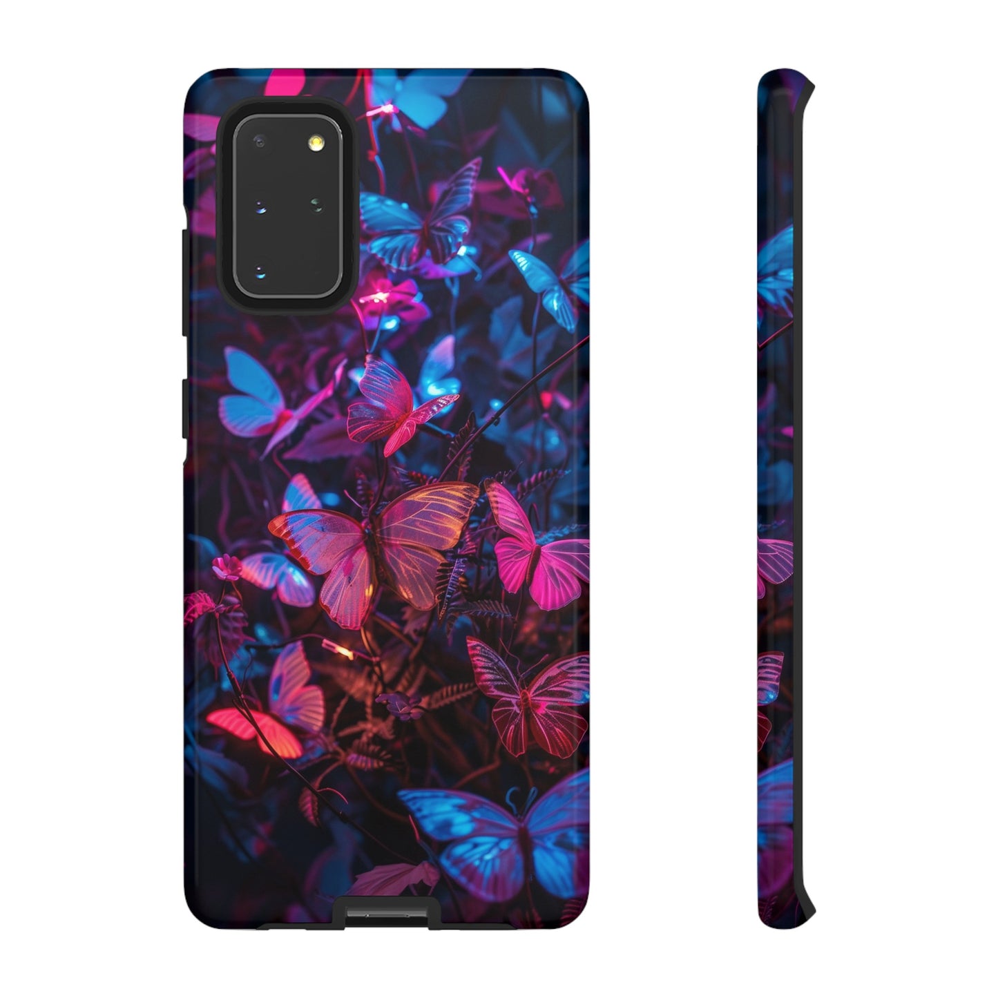 Neon Butterfly Garden Phone Case - Vibrant Nighttime Design for iPhone, Samsung Galaxy, and Google Pixel Devices