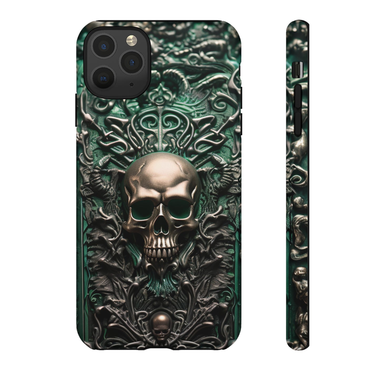 Green Skull Phone Case – Ornate Gothic Design for iPhone, Samsung Galaxy, and Google Pixel Devices