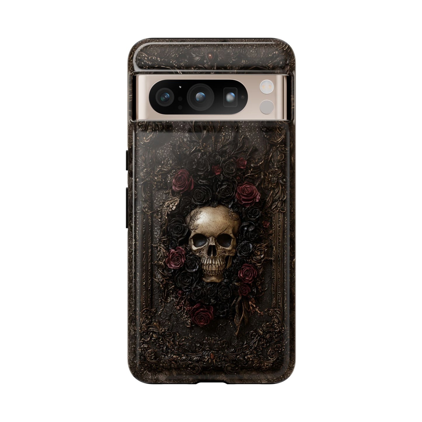 Vintage Skull and Roses Phone Case - Gothic Floral Protective Cover for iPhone, Samsung Galaxy, and Google Pixel Devices