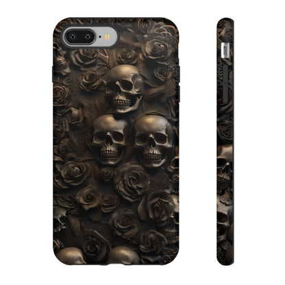 Sepia Gothic Skulls and Roses Phone Case – Dark Floral Design for iPhone, Samsung Galaxy, and Google Pixel Devices