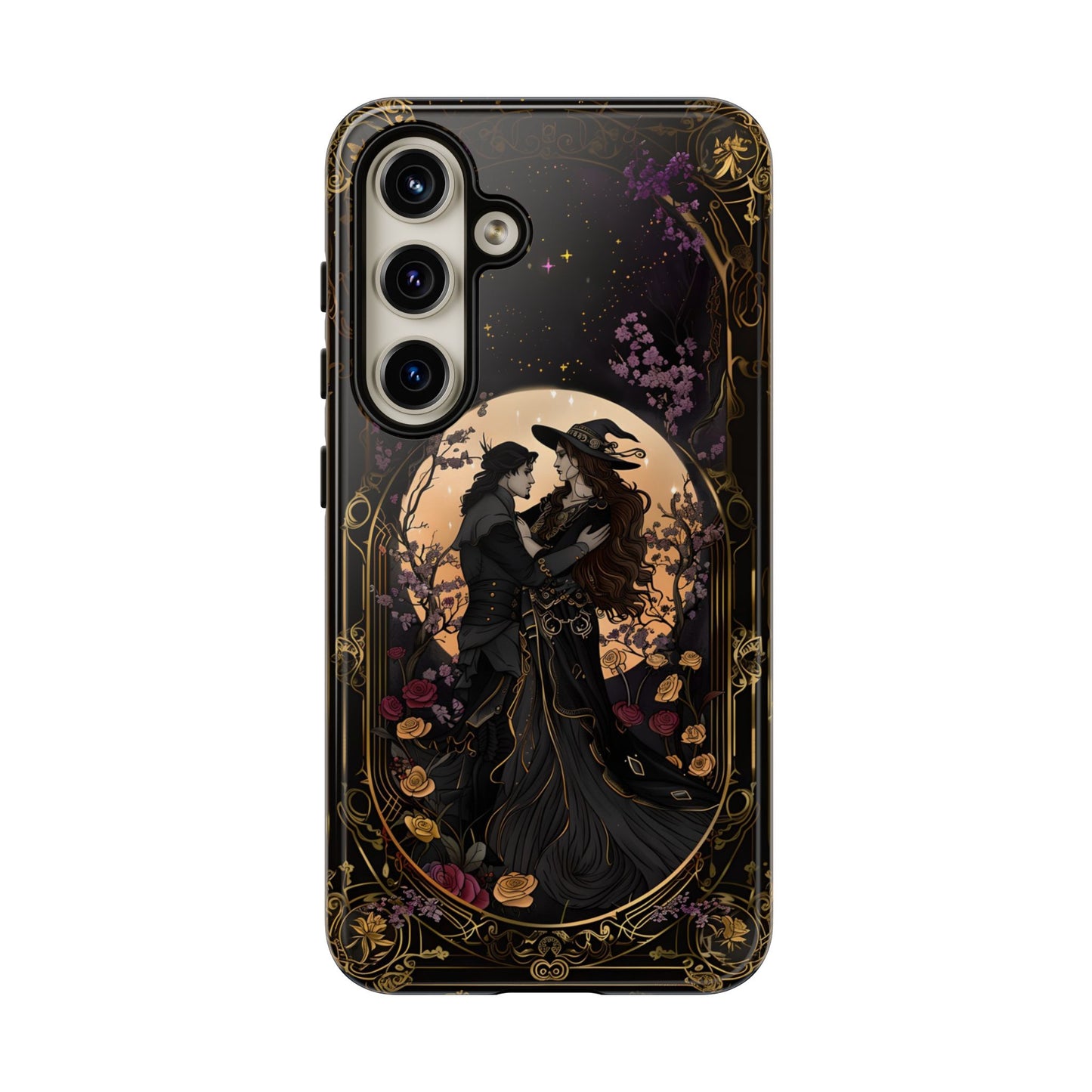 Gothic Romance Phone Case - Enchanted Witch and Lover Design for iPhone, Samsung Galaxy, and Google Pixel Devices