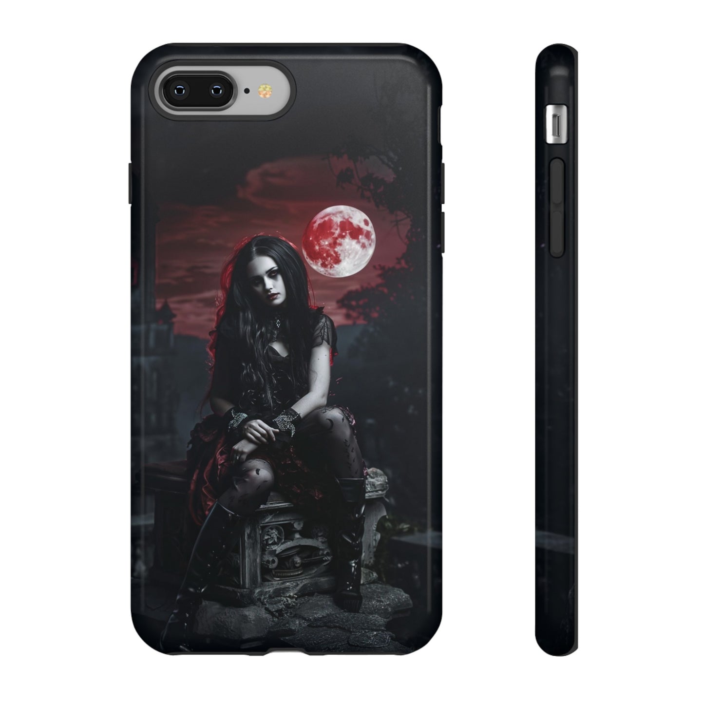 Gothic Vampire Girl Phone Case - Dark Fantasy Design with Blood Moon for iPhone,  Samsung Galaxy, and Google Pixel Devices