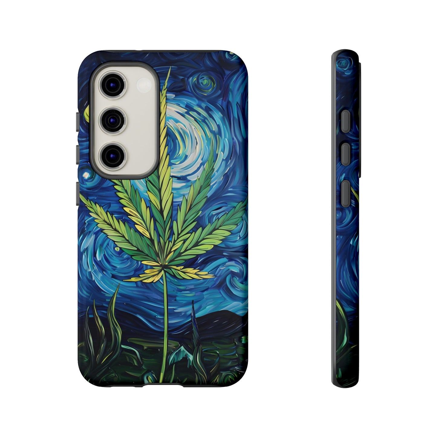 Pot Leaf Starry Night Phone Case – Artistic Marijuana Design for iPhone, Samsung Galaxy, and Google Pixel Devices