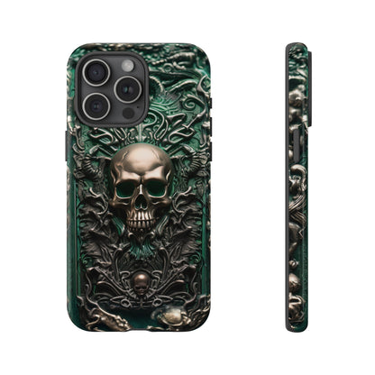 Green Skull Phone Case – Ornate Gothic Design for iPhone, Samsung Galaxy, and Google Pixel Devices