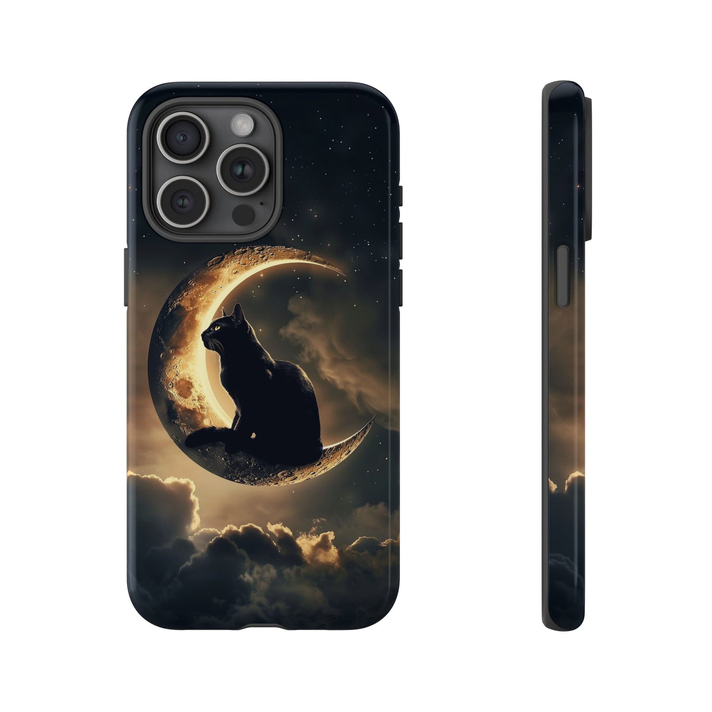 Black Cat on Crescent Moon Phone Case - Mystical Night Sky Design for iPhone, Samsung Galaxy, and Google Pixel Devices