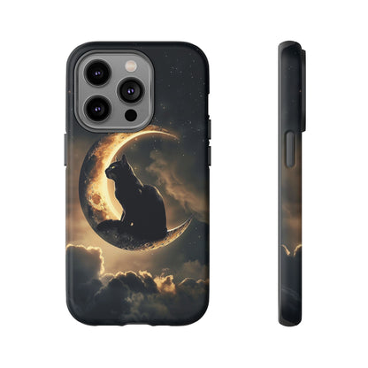 Black Cat on Crescent Moon Phone Case - Mystical Night Sky Design for iPhone, Samsung Galaxy, and Google Pixel Devices