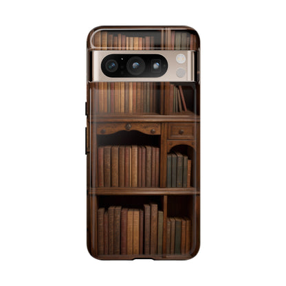 Book Shelf Phone Case – Vintage Library Design for iPhone, Samsung Galaxy, and Google Pixel Devices