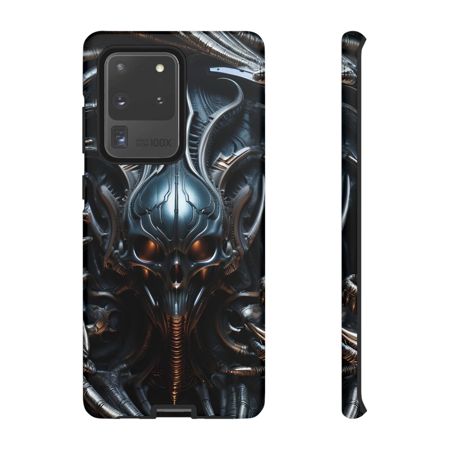 Metallic Alien Mask Phone Case – Futuristic Alien Horror Design for iPhone, Samsung Galaxy, and Google Pixel Devices