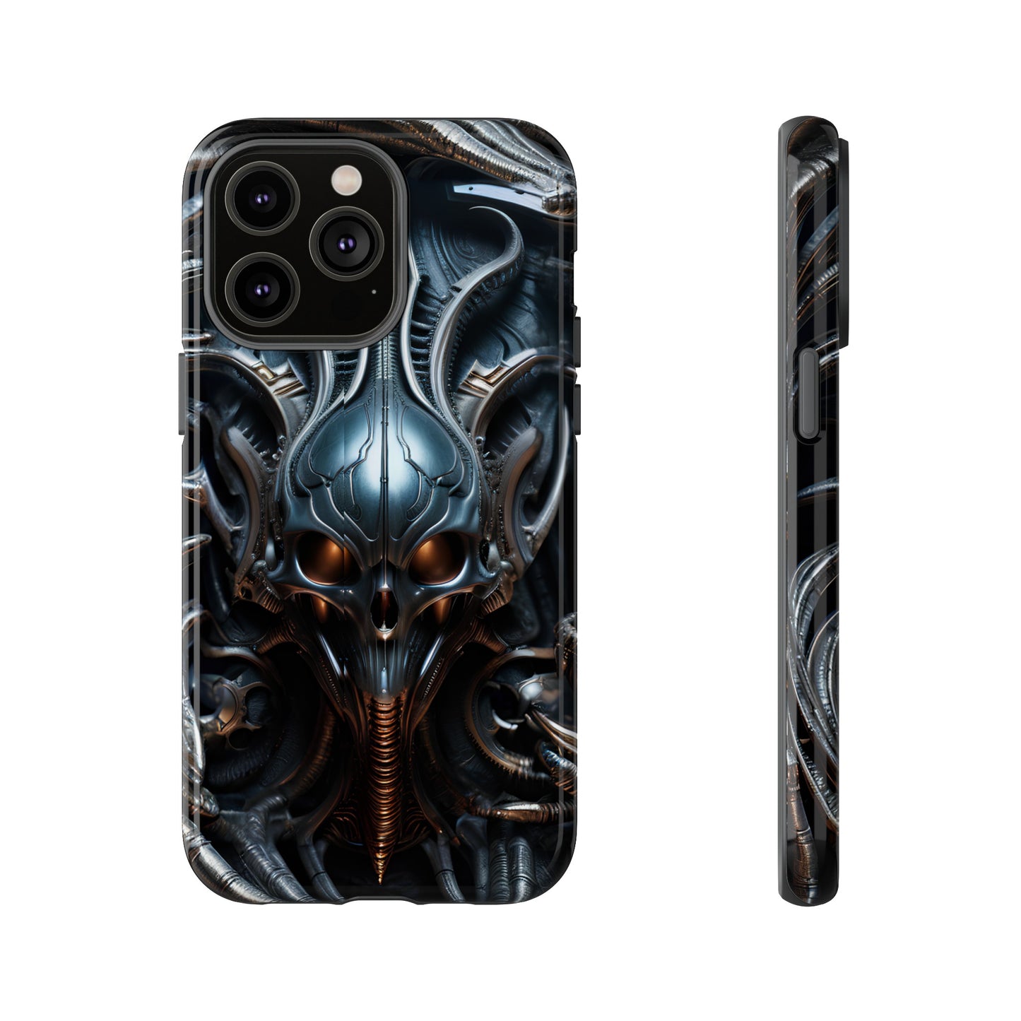 Metallic Alien Mask Phone Case – Futuristic Alien Horror Design for iPhone, Samsung Galaxy, and Google Pixel Devices