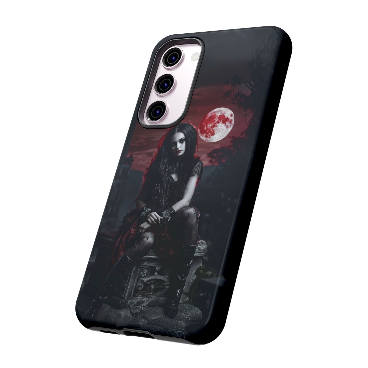 Gothic Vampire Girl Phone Case - Dark Fantasy Design with Blood Moon for iPhone,  Samsung Galaxy, and Google Pixel Devices