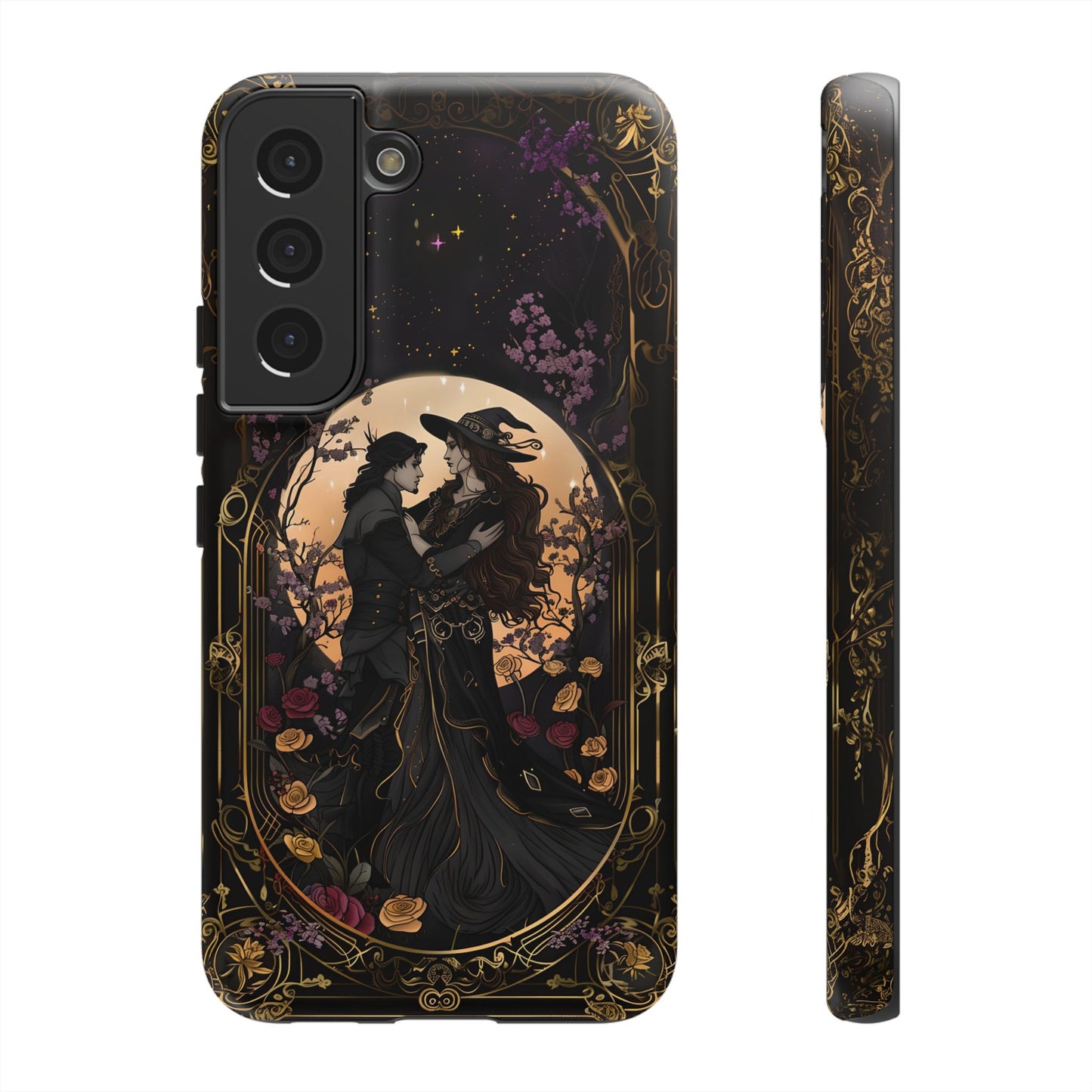 Gothic Romance Phone Case - Enchanted Witch and Lover Design for iPhone, Samsung Galaxy, and Google Pixel Devices