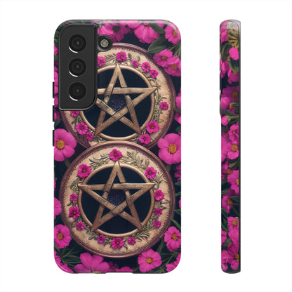 Pentacles in Pink Flowers Tough Phone Case – Mystical Floral Design for iPhone, Samsung Galaxy, and Google Pixel Devices