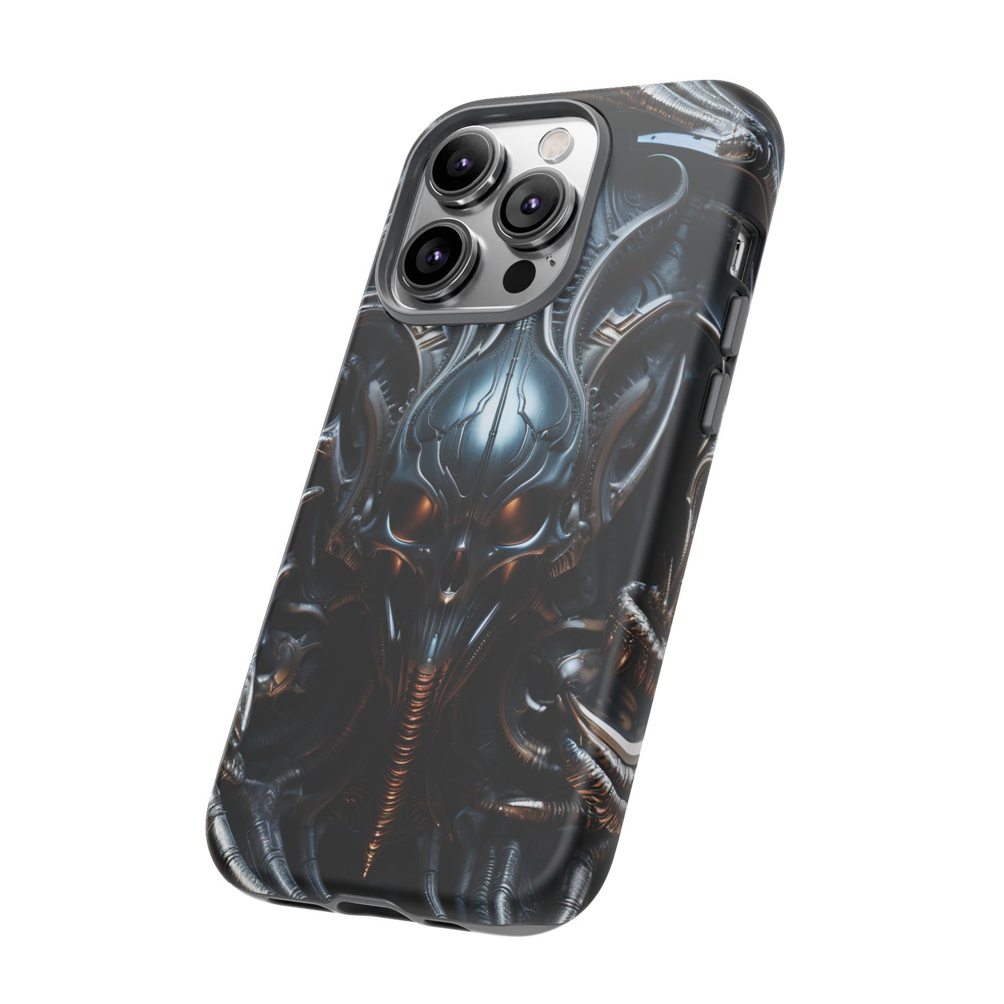 Metallic Alien Mask Phone Case – Futuristic Alien Horror Design for iPhone, Samsung Galaxy, and Google Pixel Devices