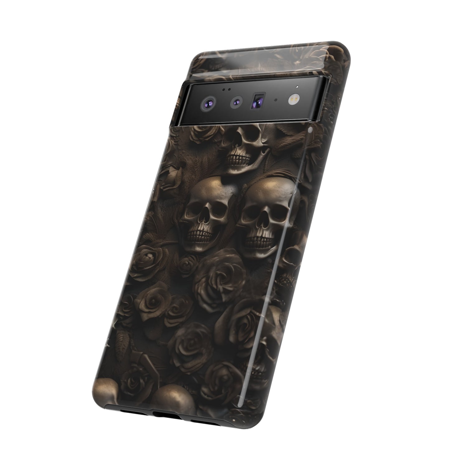 Sepia Gothic Skulls and Roses Phone Case – Dark Floral Design for iPhone, Samsung Galaxy, and Google Pixel Devices