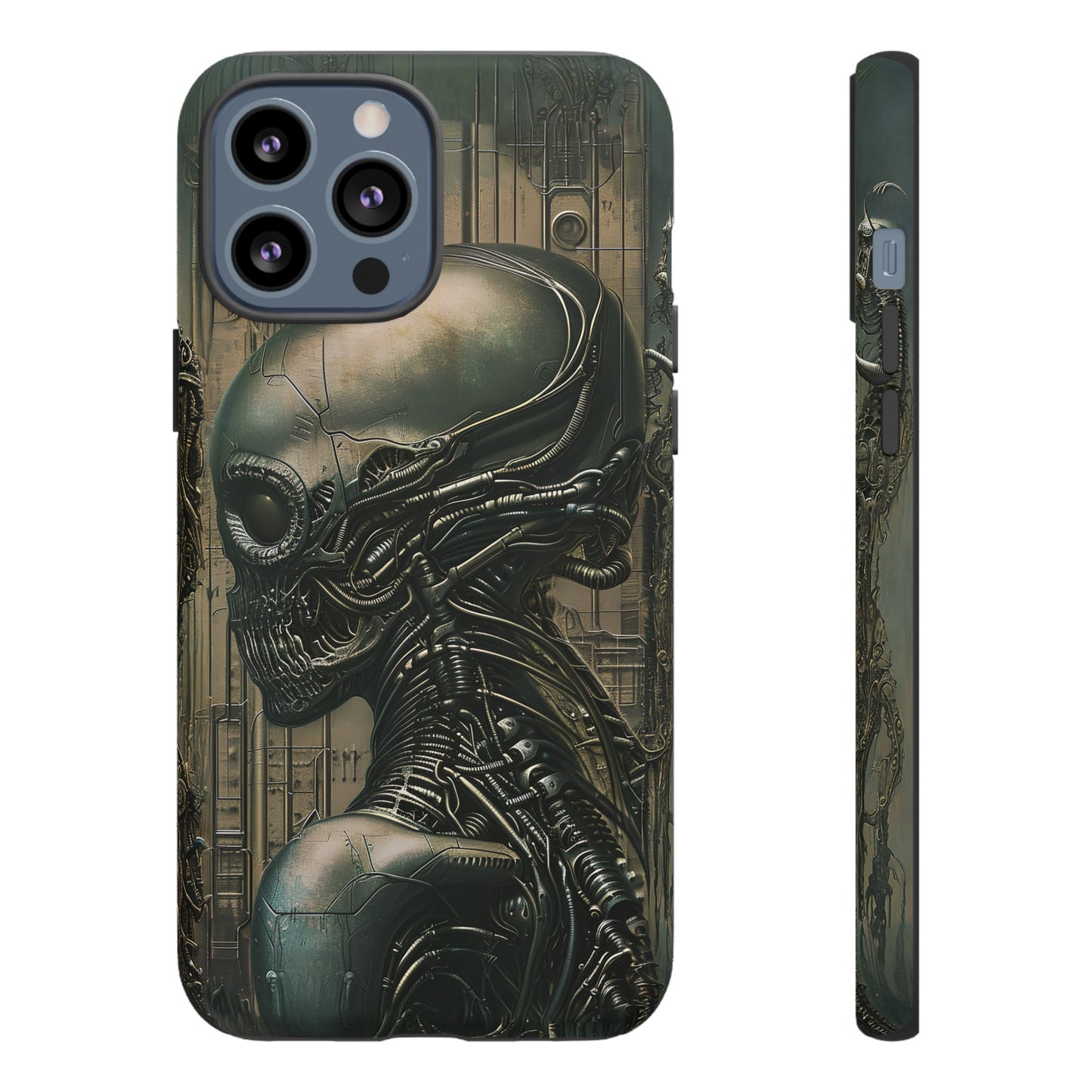 Biomechanical Android Phone Case – Futuristic Alien Horror H.R. Giger-Inspired Design for iPhone, Samsung Galaxy, and Google Pixel Devices