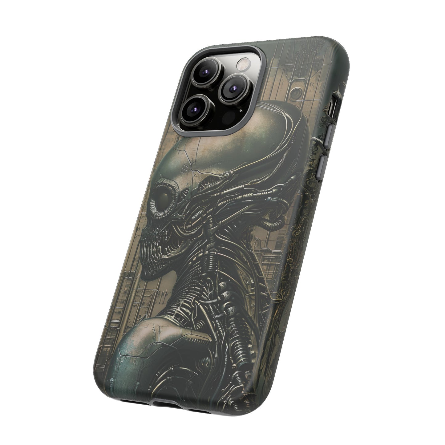 Biomechanical Android Phone Case – Futuristic Alien Horror H.R. Giger-Inspired Design for iPhone, Samsung Galaxy, and Google Pixel Devices