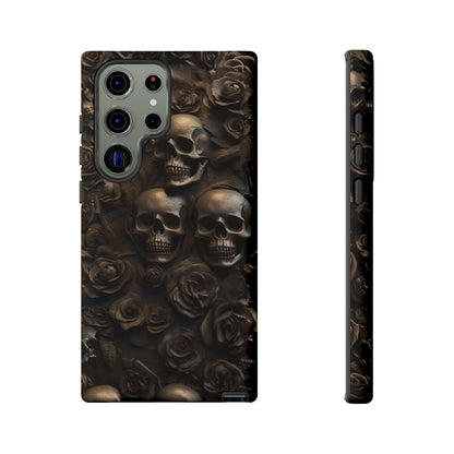 Sepia Gothic Skulls and Roses Phone Case – Dark Floral Design for iPhone, Samsung Galaxy, and Google Pixel Devices