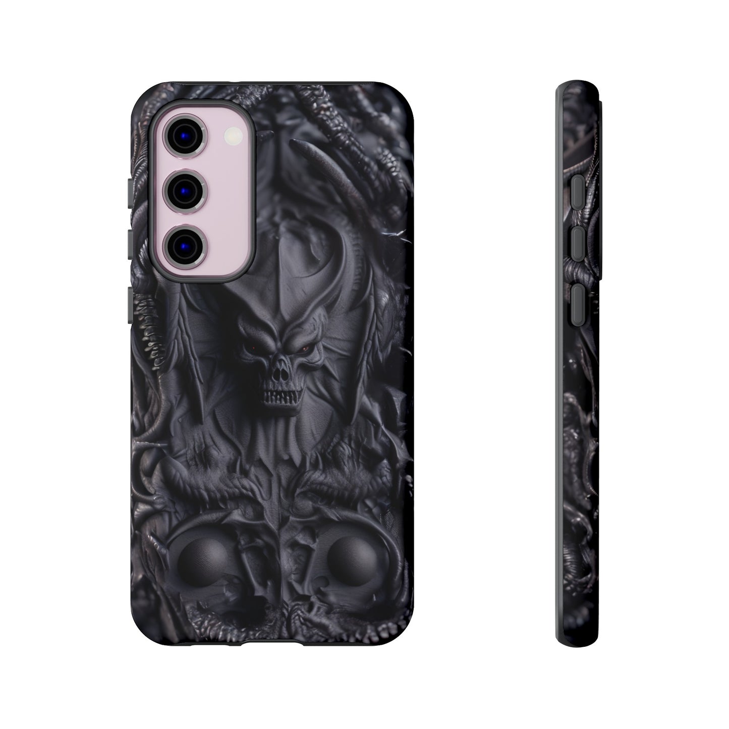 Black Demon Phone Case – Horned Hell Horror Design for iPhone, Samsung Galaxy, and Google Pixel Devices