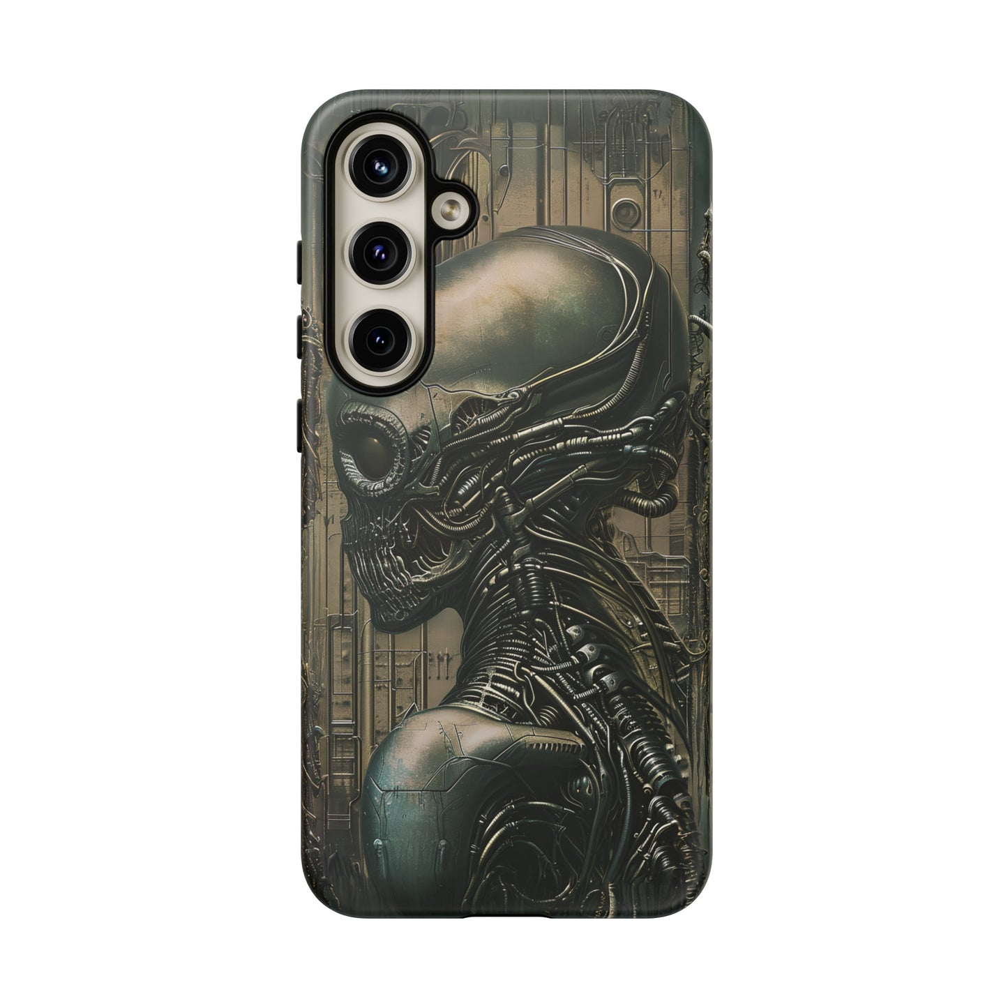 Biomechanical Android Phone Case – Futuristic Alien Horror H.R. Giger-Inspired Design for iPhone, Samsung Galaxy, and Google Pixel Devices