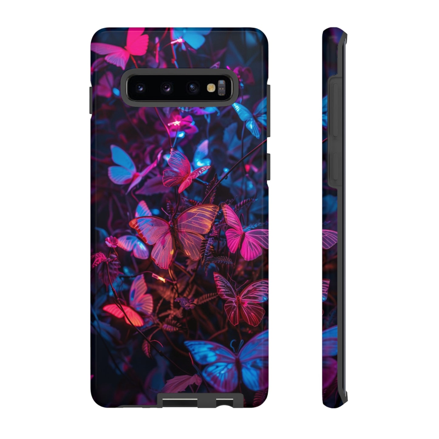 Neon Butterfly Garden Phone Case - Vibrant Nighttime Design for iPhone, Samsung Galaxy, and Google Pixel Devices