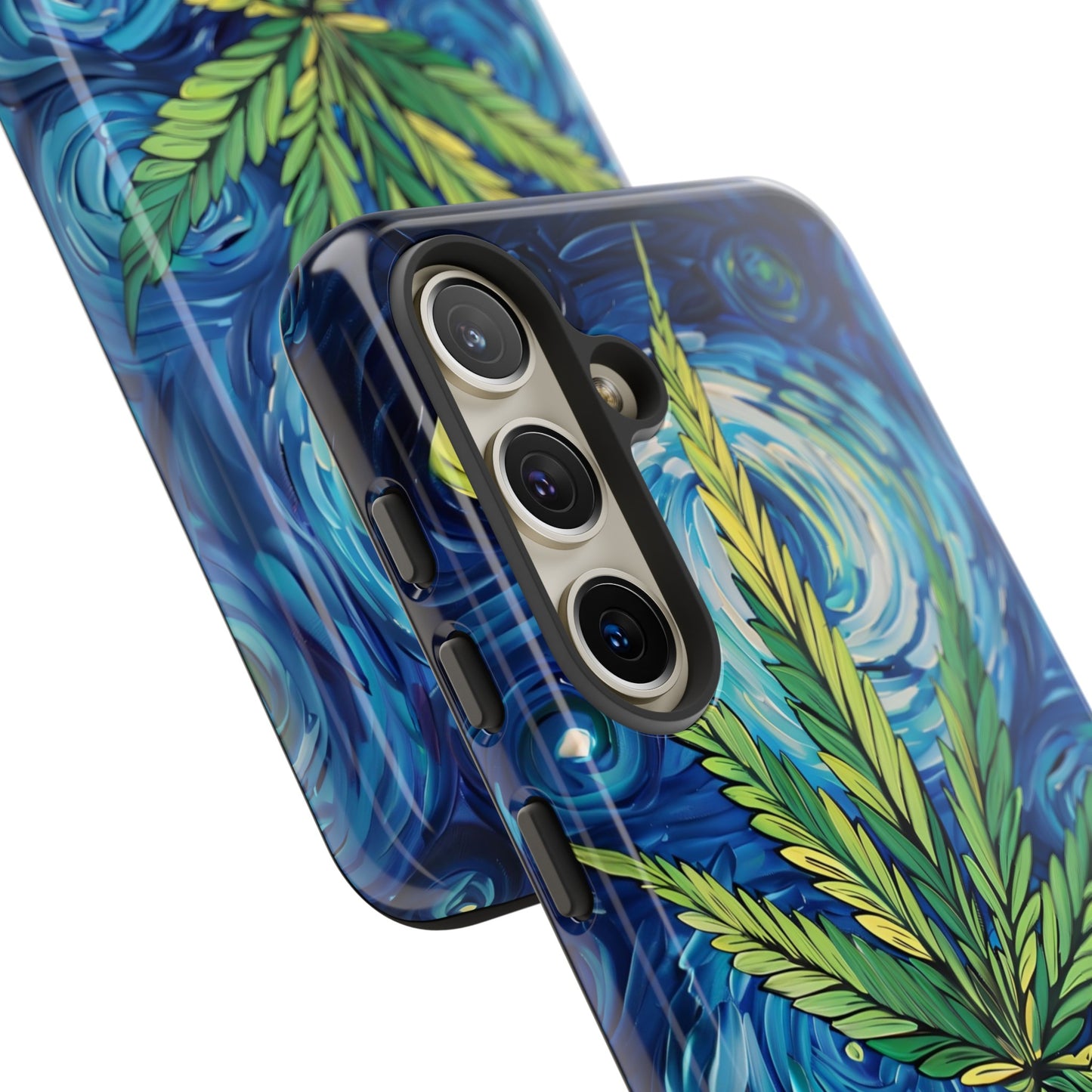 Pot Leaf Starry Night Phone Case – Artistic Marijuana Design for iPhone, Samsung Galaxy, and Google Pixel Devices