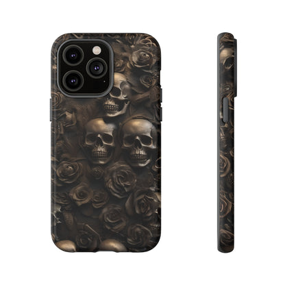 Sepia Gothic Skulls and Roses Phone Case – Dark Floral Design for iPhone, Samsung Galaxy, and Google Pixel Devices